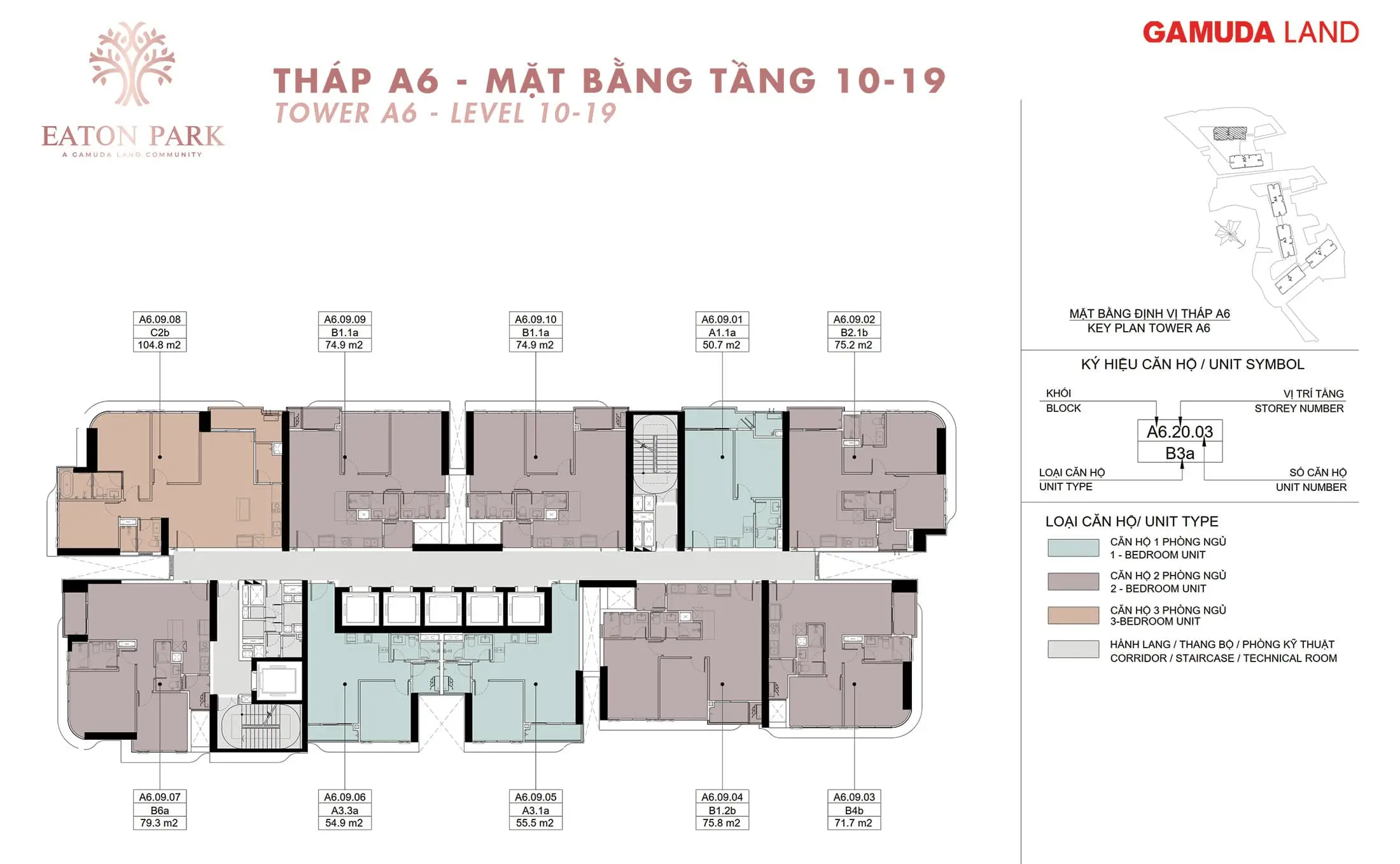 Vị trí căn A5.10.2 trên mặt bằng tầng 10-19 dự án Eaton Park